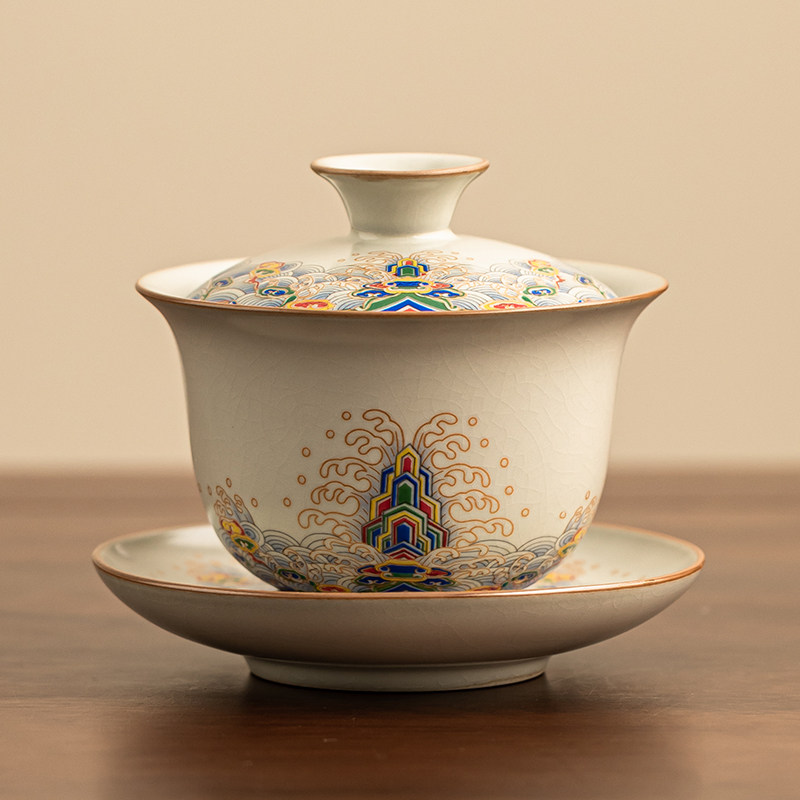 汝窑海水江崖三才盖碗茶杯单个高档带盖家用三件套功夫泡茶碗茶具,餐饮具,盖碗,淘宝优惠券,粉丝福利购,淘宝优惠卷