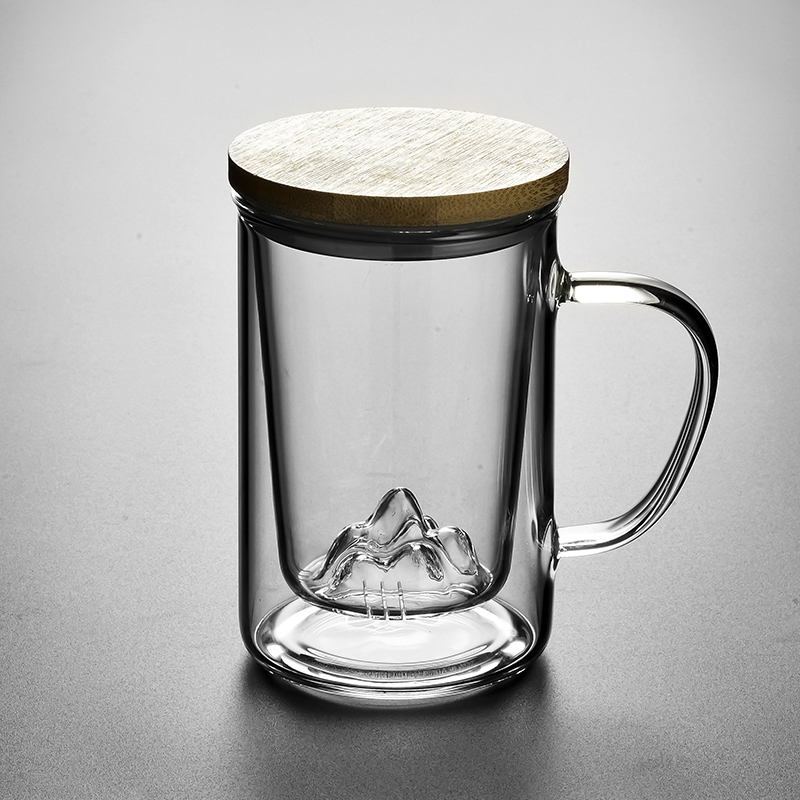 速发茶水分离泡茶杯观山杯茶办公杯玻璃室喝男过滤杯个人杯子