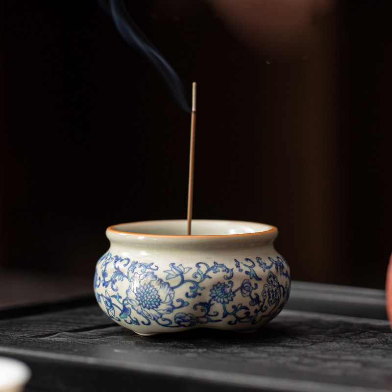 青花线香底座香炉家用陶瓷香插室内沉檀香熏炉香插点香立式线香炉,家居饰品,香薰炉,淘宝优惠券,粉丝福利购,淘宝优惠卷