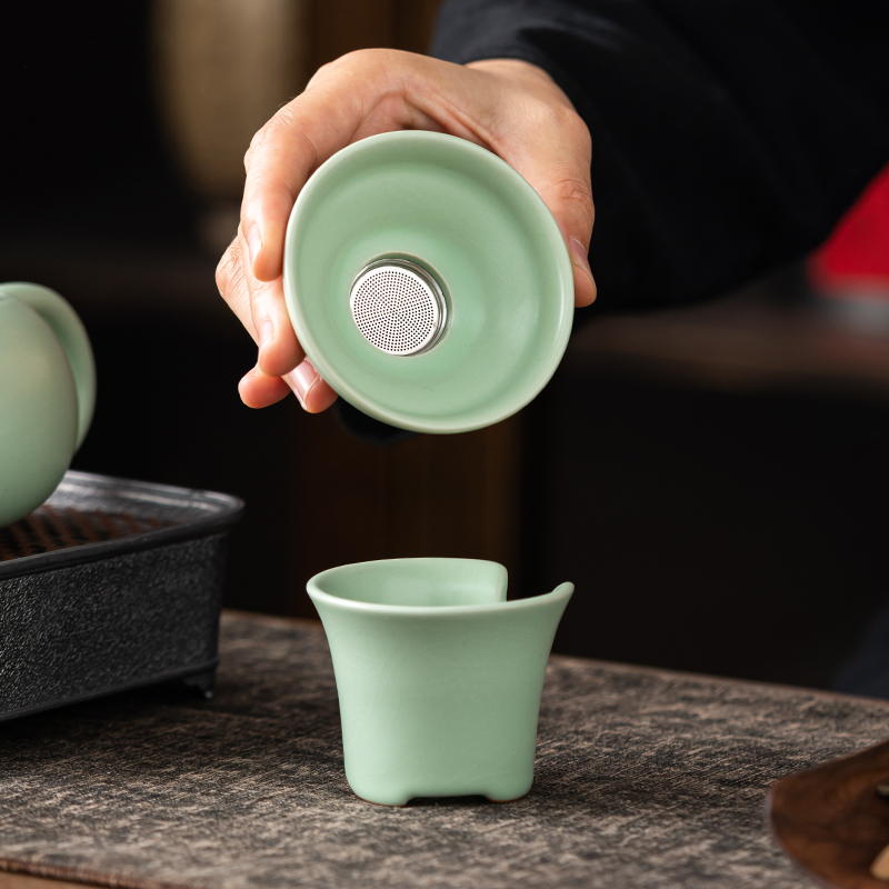 现货速发天青汝窑茶漏开片汝瓷茶滤网 茶渣漏斗陶瓷功夫茶具