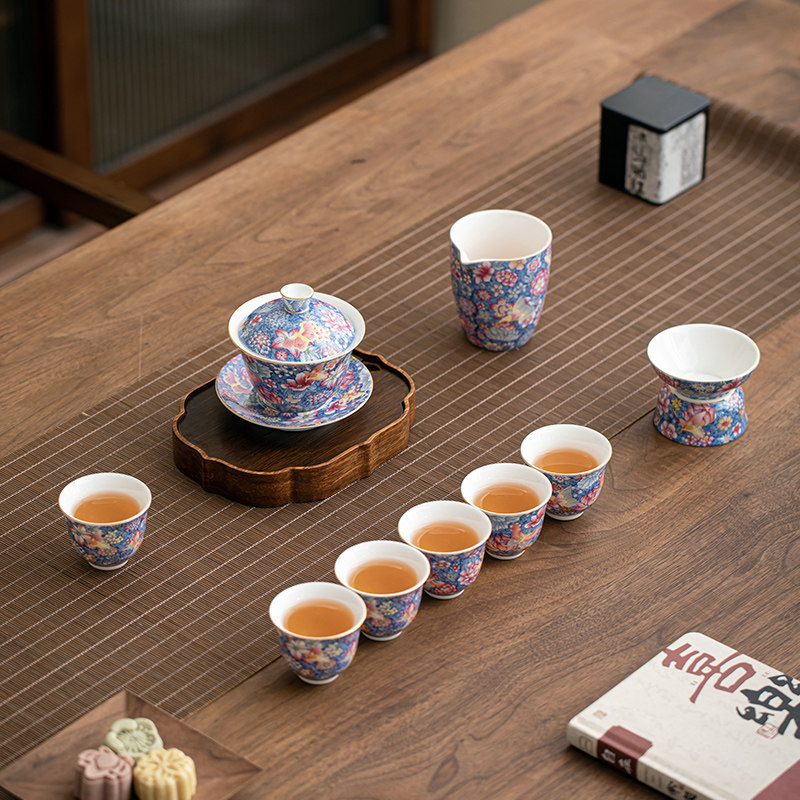 晨翔2023新款珐琅彩功夫茶具套组家用轻奢高档泡茶具盖碗喝茶茶杯