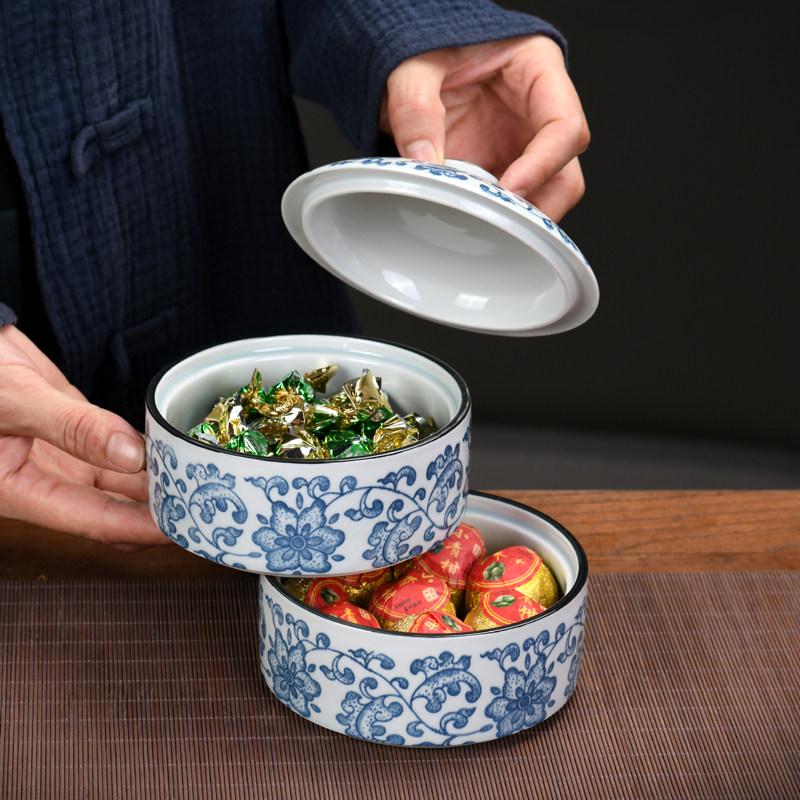 陶瓷青花果篮多层果盘带盖收纳盒水果盘茶几点心茶点盘零食干果盘,餐饮具,果盆/果盘/果篮,淘宝优惠券,粉丝福利购,淘宝优惠卷