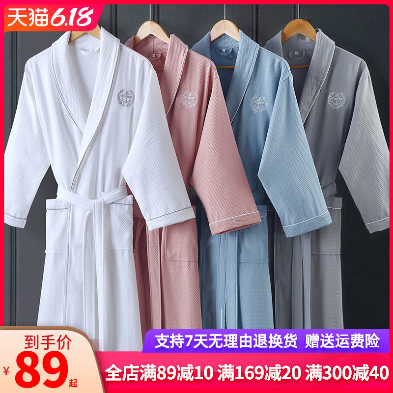 酒店浴袍男女士春夏纯棉长款情侣睡袍全棉薄款柔软吸水速干浴衣