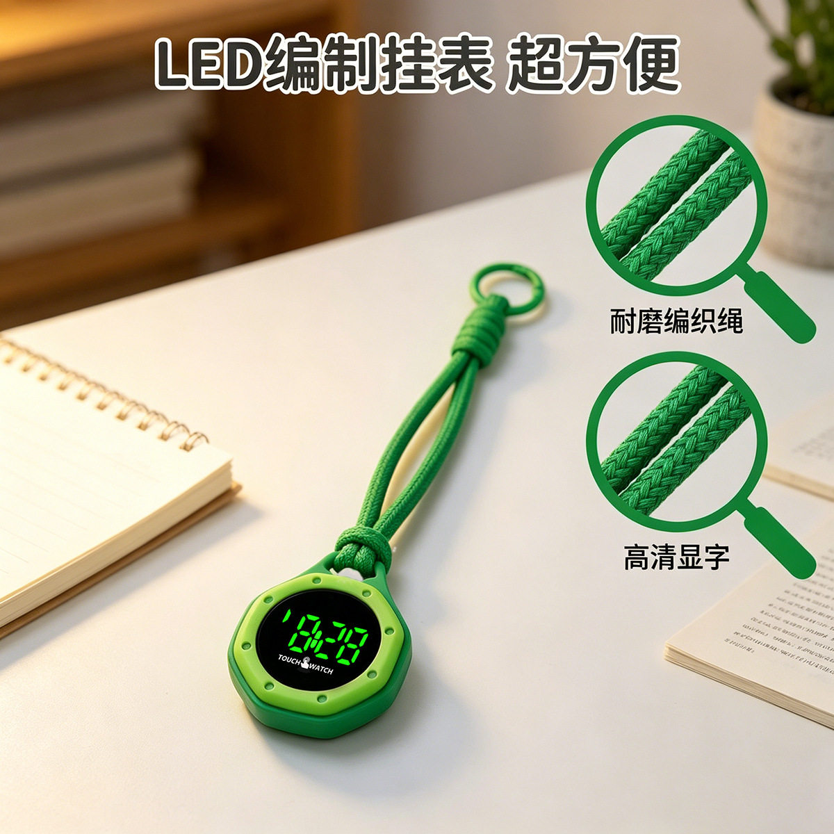 外贸手表挂式LED挂绳表简约八角形夜光轻奢多色可选背包电子挂表