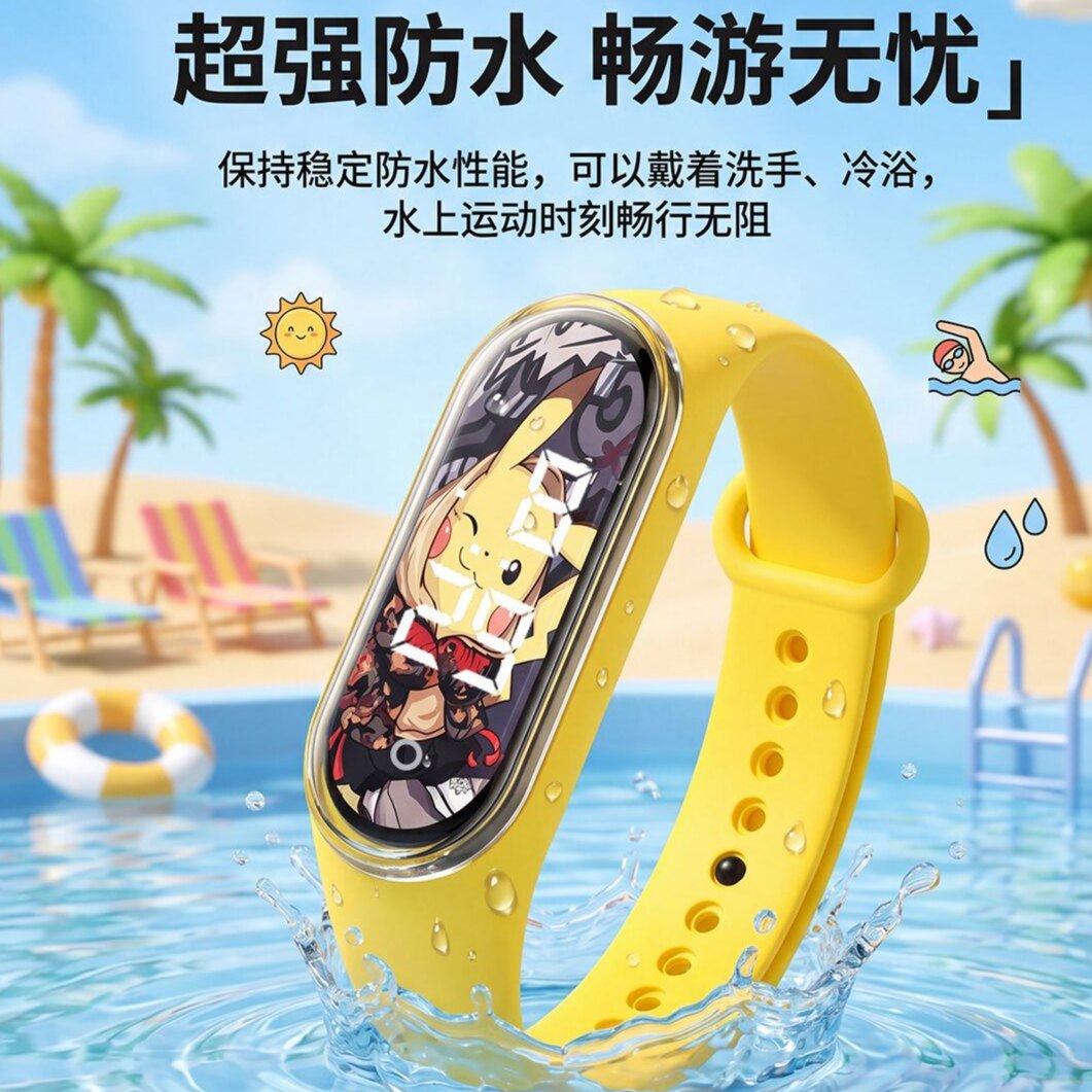彩屏皮卡丘动漫儿童手表韩版简约初高中学生情侣校园防水运动手环