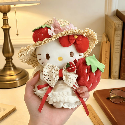 正版HelloKitty毛绒玩偶草莓甜心三丽鸥钥匙扣kt猫礼品包包挂件娃
