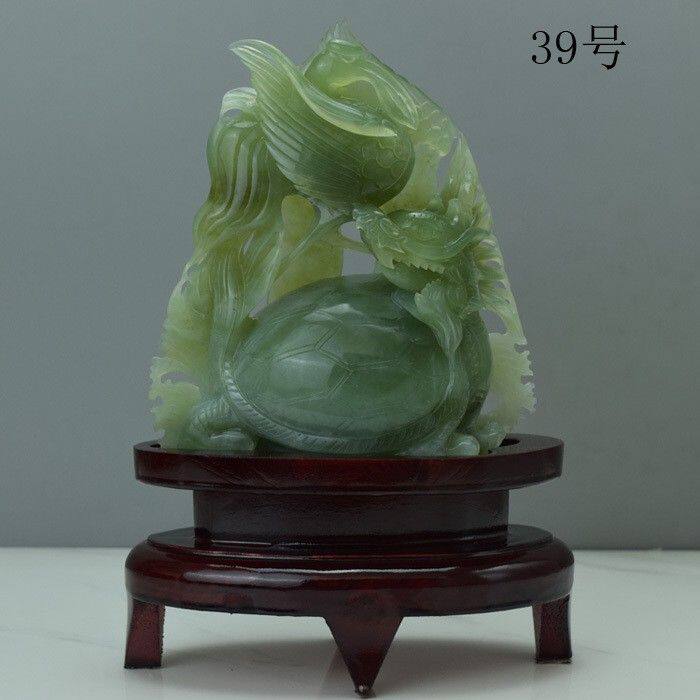 岫玉龙龟摆件天然手工玉雕辽宁岫岩原石图案鹤办公珠宝装饰瑞兽石