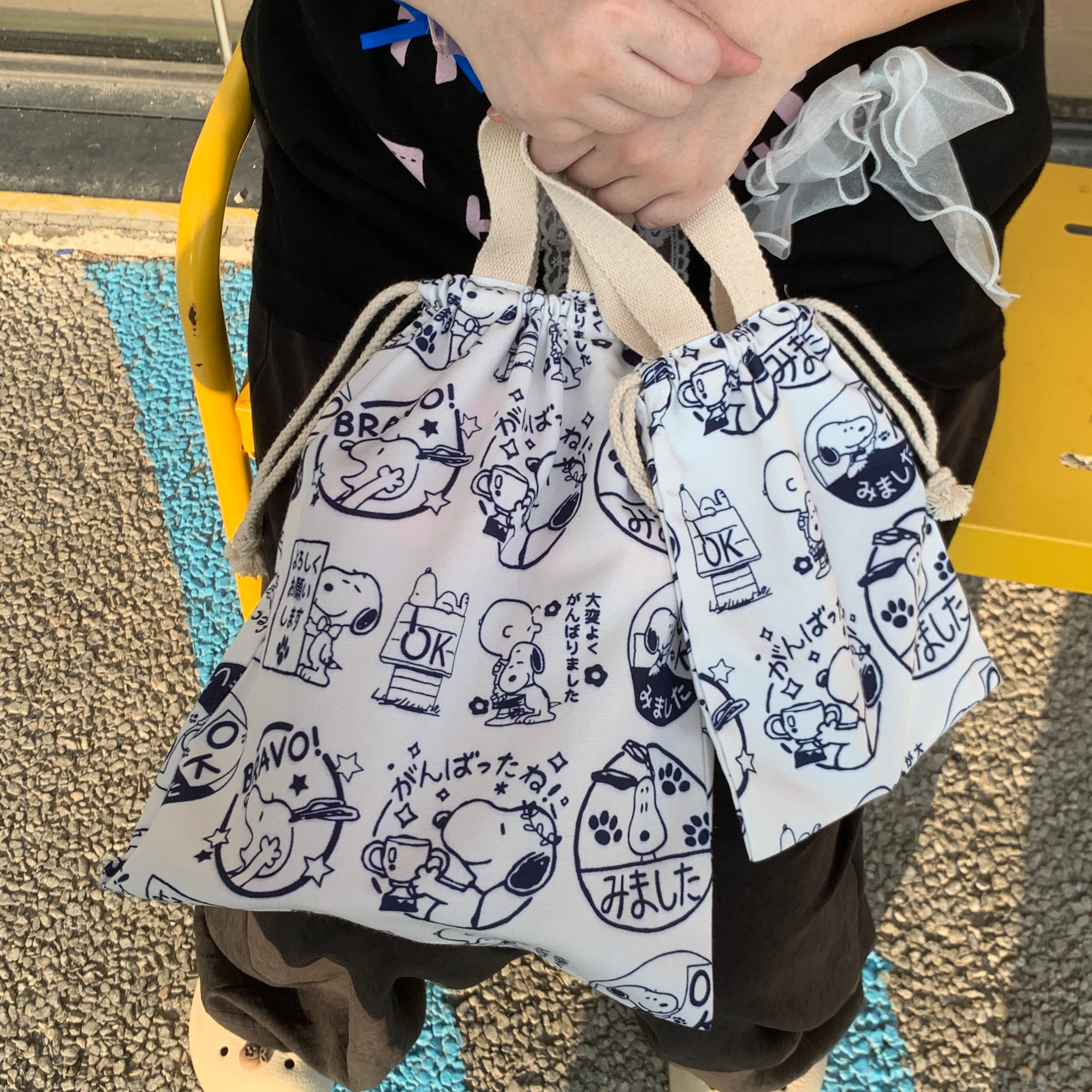 史努比抽绳手提包复古卡通印花帆布束口袋学生便携通勤轻便手提袋