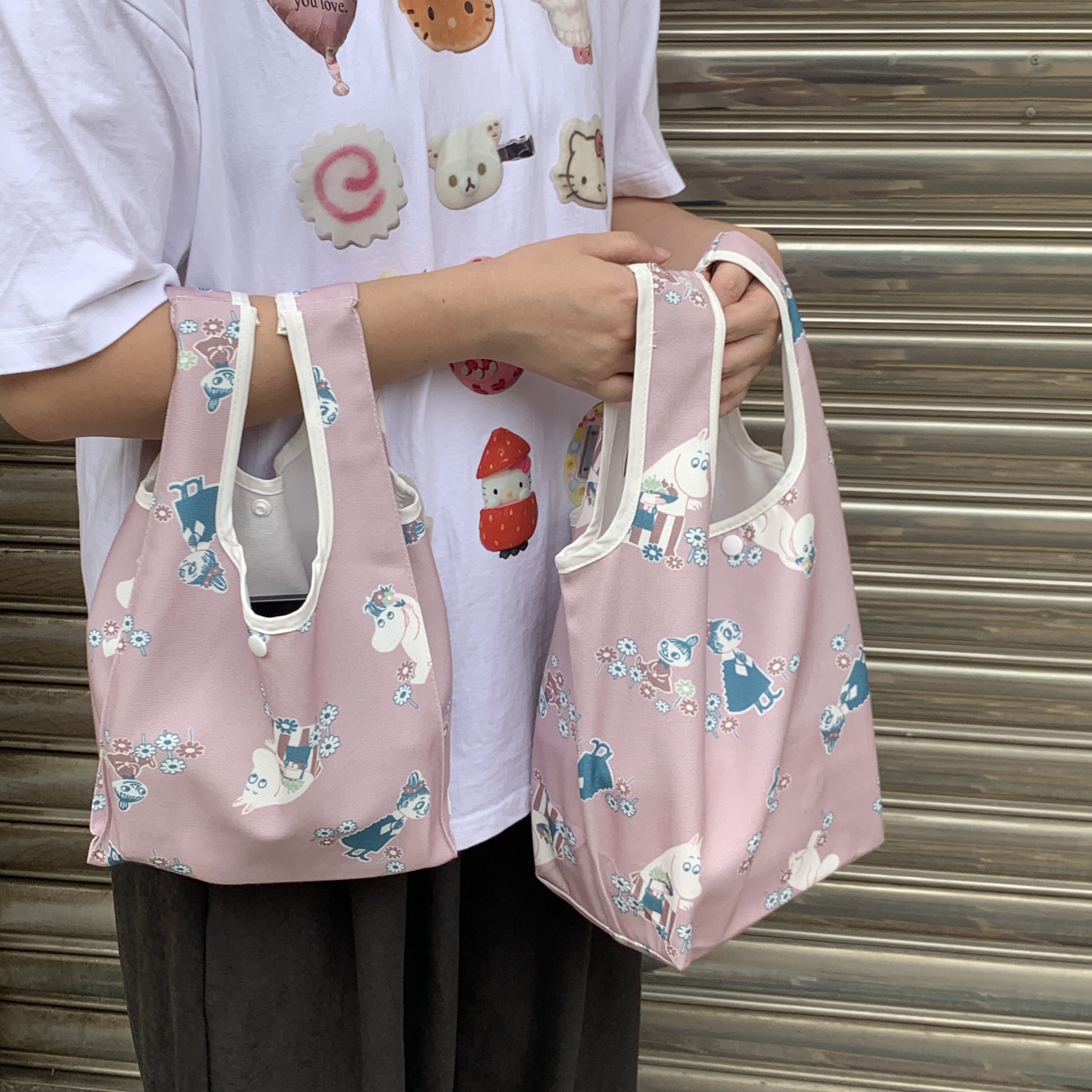粉色姆明亚美帆布包甜美风少女日系百搭大容量通勤学生上课手提包