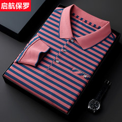春秋季长袖t恤男士棉质中年宽松翻领爸爸衣服体恤POLO衫有真口袋