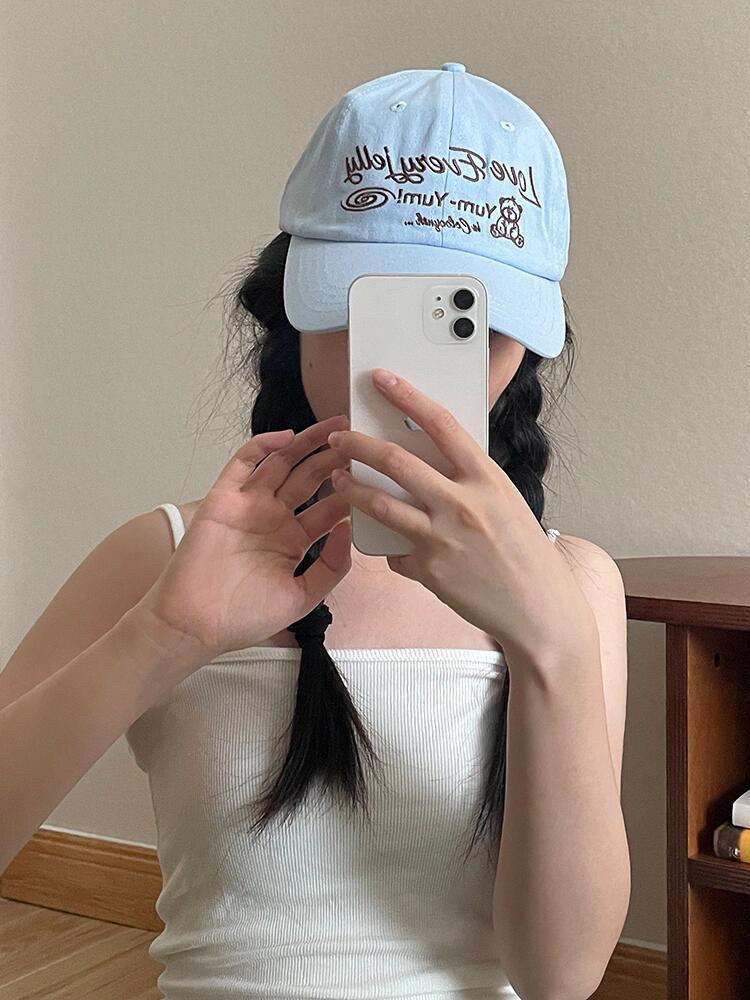 夏日海盐熊~可爱日系小熊鸭舌帽子女小众刺绣字母奶蓝棒球帽男潮