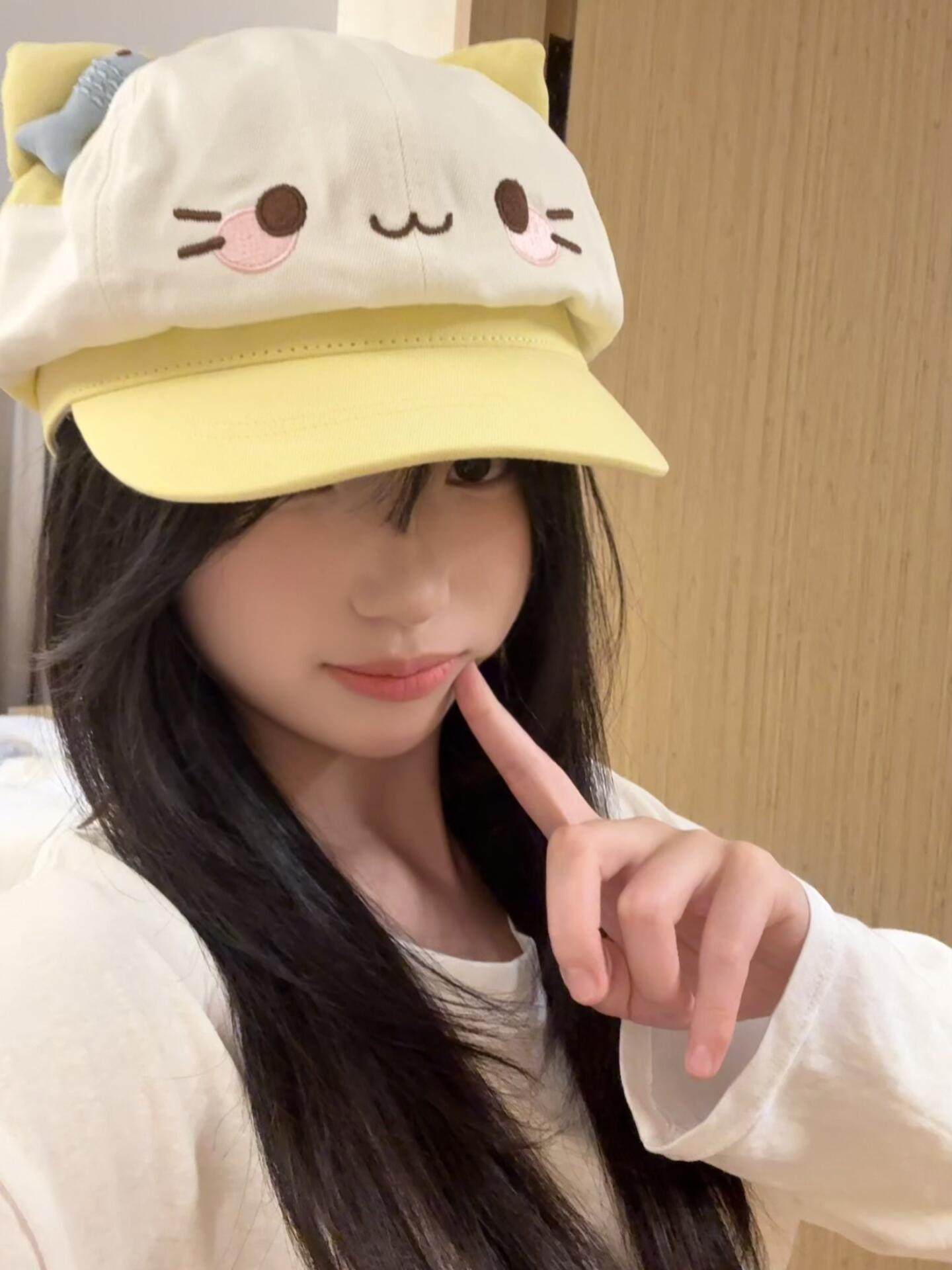 小喵耳朵软顶可爱小鱼贝雷帽女甜美百搭八角帽时尚百搭卡通画家帽