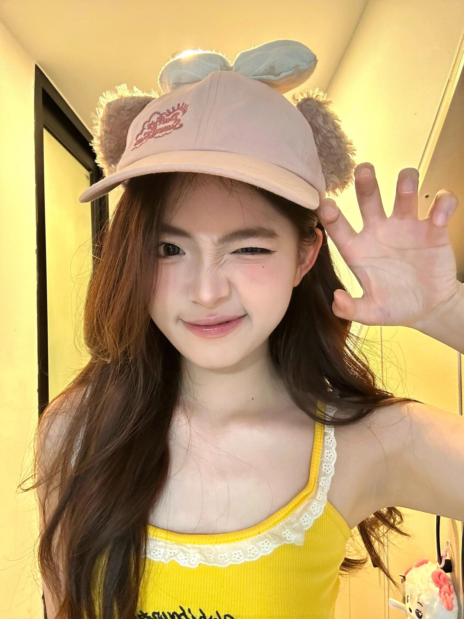可爱雪莉玫棒球帽卡通趣味立体蝴蝶结少女心鸭舌帽粉色软顶帽子潮