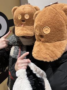 小黄人Tim毛绒鸭舌帽子女2025新款可爱百搭环球旅游蒂姆棒球帽潮