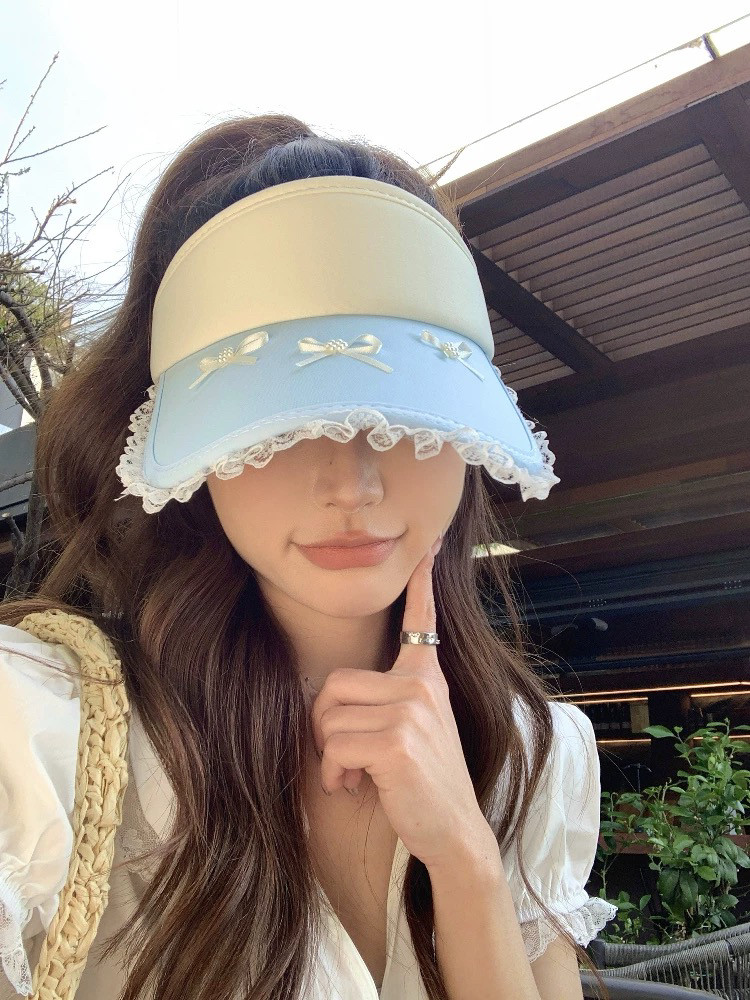 珍珠蕾丝裙边空顶鸭舌帽子女2025新款夏季款防晒户外骑行太阳帽潮