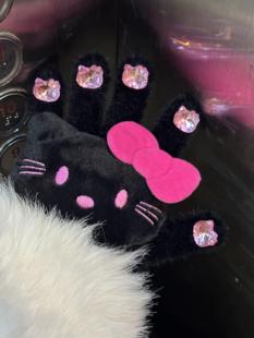 Y2K芭比粉美甲kitty好闪耶！软萌可爱水晶钻石保暖手套学生骑行潮