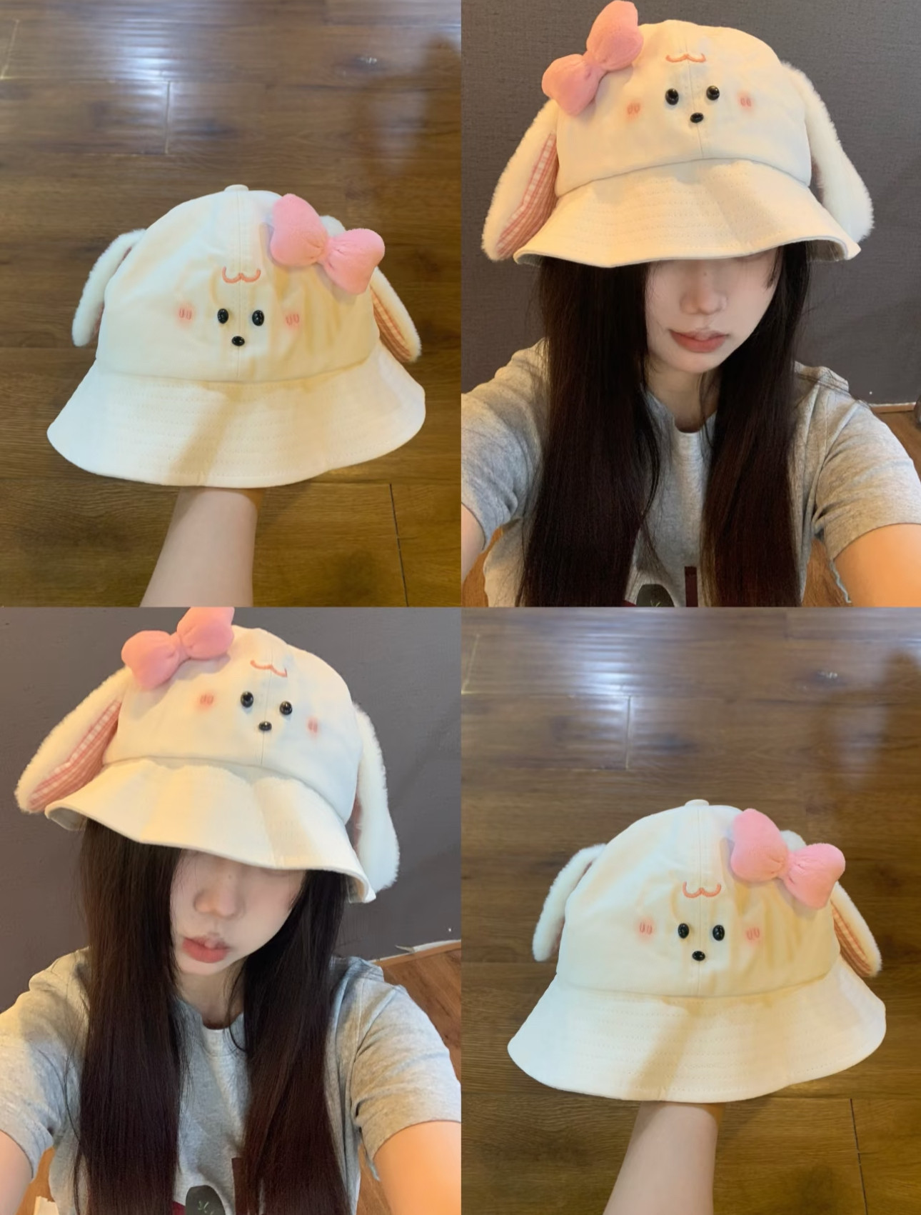 蝴蝶结兔子耳朵渔夫帽2025新款大耳朵腮红害羞甜美少女心百搭盆帽