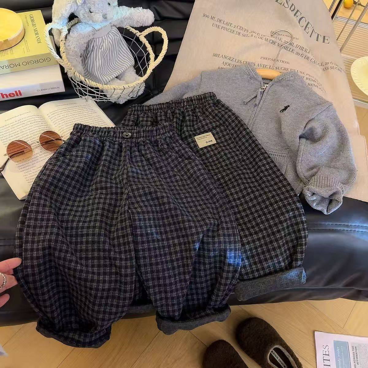 曦诺慈男童裤子春秋款2025新款儿童春装格子裤男宝宝休闲裤长裤