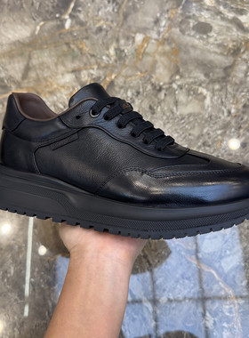 广州新款真皮男士休闲鞋轻奢高端黑色厚底透气百搭时尚潮流男鞋子