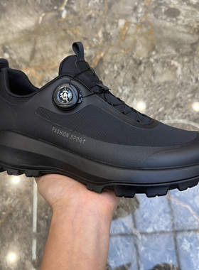 男鞋2026春季新款网面运动休闲鞋黑色旋转扣免系带百搭透气面包鞋