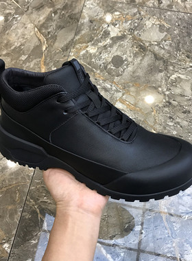 真皮男士冬季加绒保暖时尚休闲鞋中帮耐磨户外鞋黑色系带潮流男鞋
