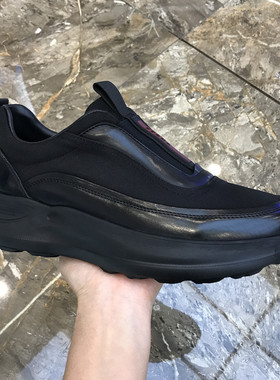 春季新款男鞋黑色厚底一脚蹬休闲鞋时尚百搭软底增高网面透气运动