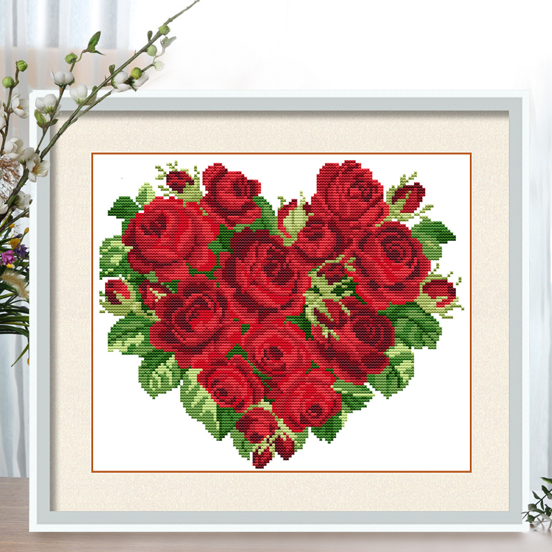 心心相印十字绣玫瑰花浪漫爱情