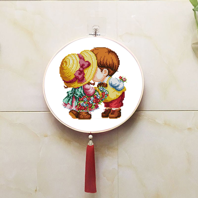 宝宝十字绣 2022新款 小件简单可爱兄妹情深儿童房卡通小型线绣画