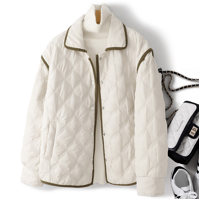 衣雪仓宽松大码轻薄羽绒棉服女冬装2025新款撞色翻领棒球服短外套