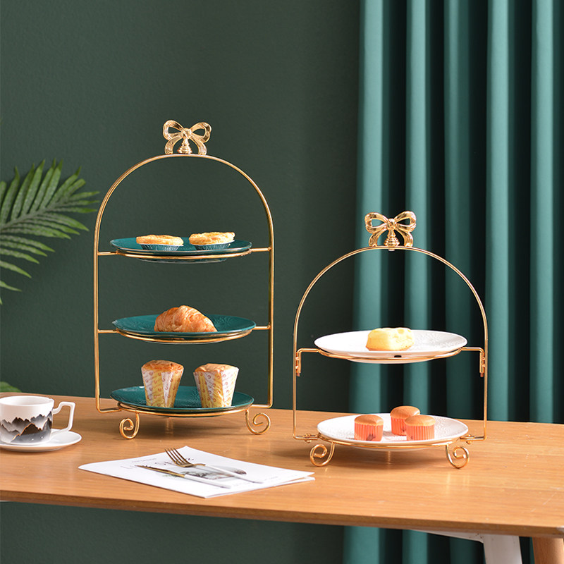 蝴蝶结零食果盘 水果盘多层甜品台展示架蛋糕摆台架 糖果盘点心盘