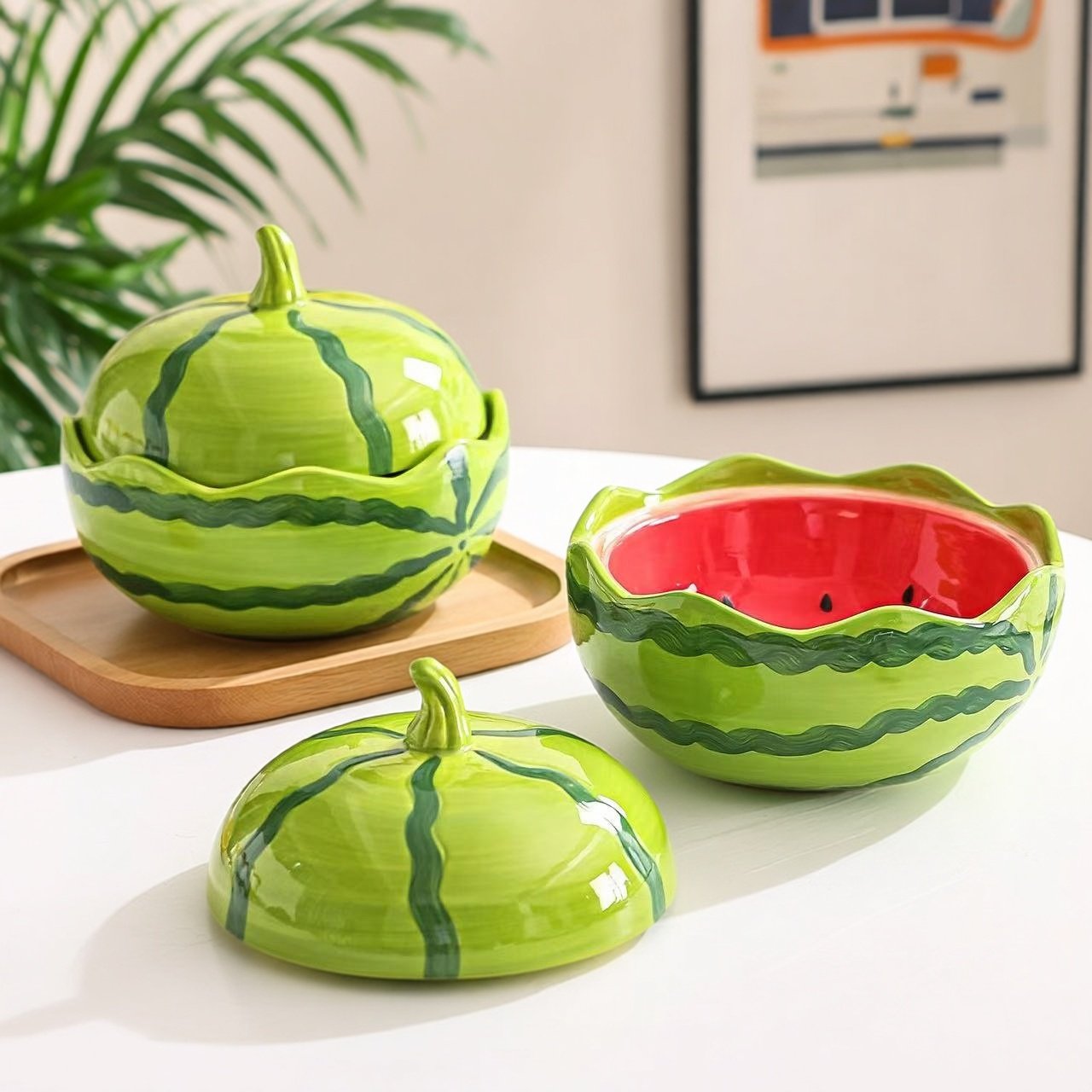 创意西瓜造型陶瓷泡面碗可爱卡通带盖学生宿舍方便面碗家用水果碗,餐饮具,泡面碗,淘宝优惠券,粉丝福利购,淘宝优惠卷