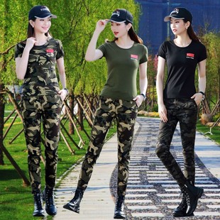 迷彩服短袖T恤长裤套装女一套军绿2025夏装水兵舞军训服两件套ydf
