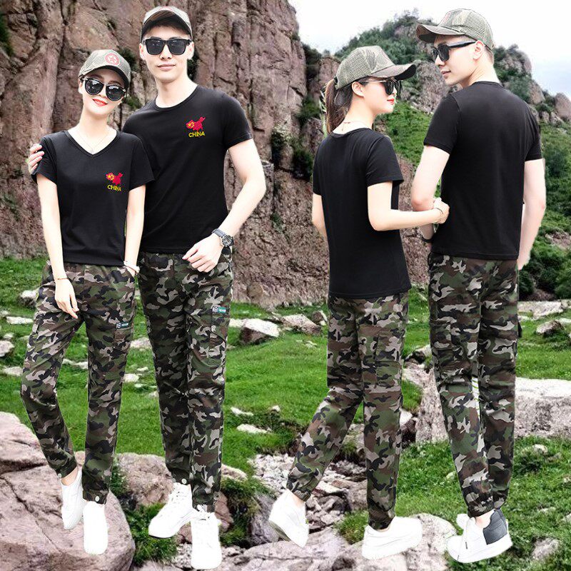 户外军训迷彩服短袖T恤套装2024年夏季男女黑色yd休闲上衣帅气潮s