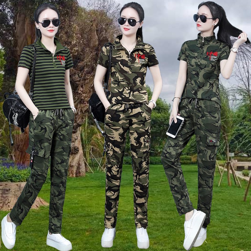 户外迷彩服短袖T恤套装女