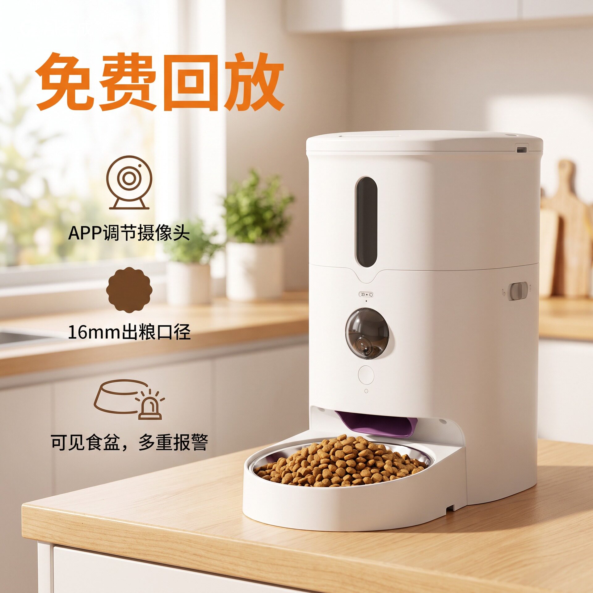 免费回放可视自动喂食器猫咪定时宠物智能猫粮狗粮投喂机直播通话图片