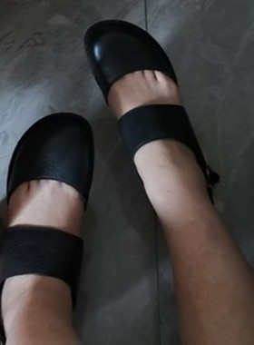 出口美国正品BORN头层牛皮气垫凉鞋黑色简约交叉外贸真皮女凉鞋夏