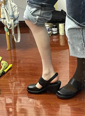 出口美国正品BORN头层牛皮气垫凉鞋黑色简约交叉外贸真皮女凉鞋夏