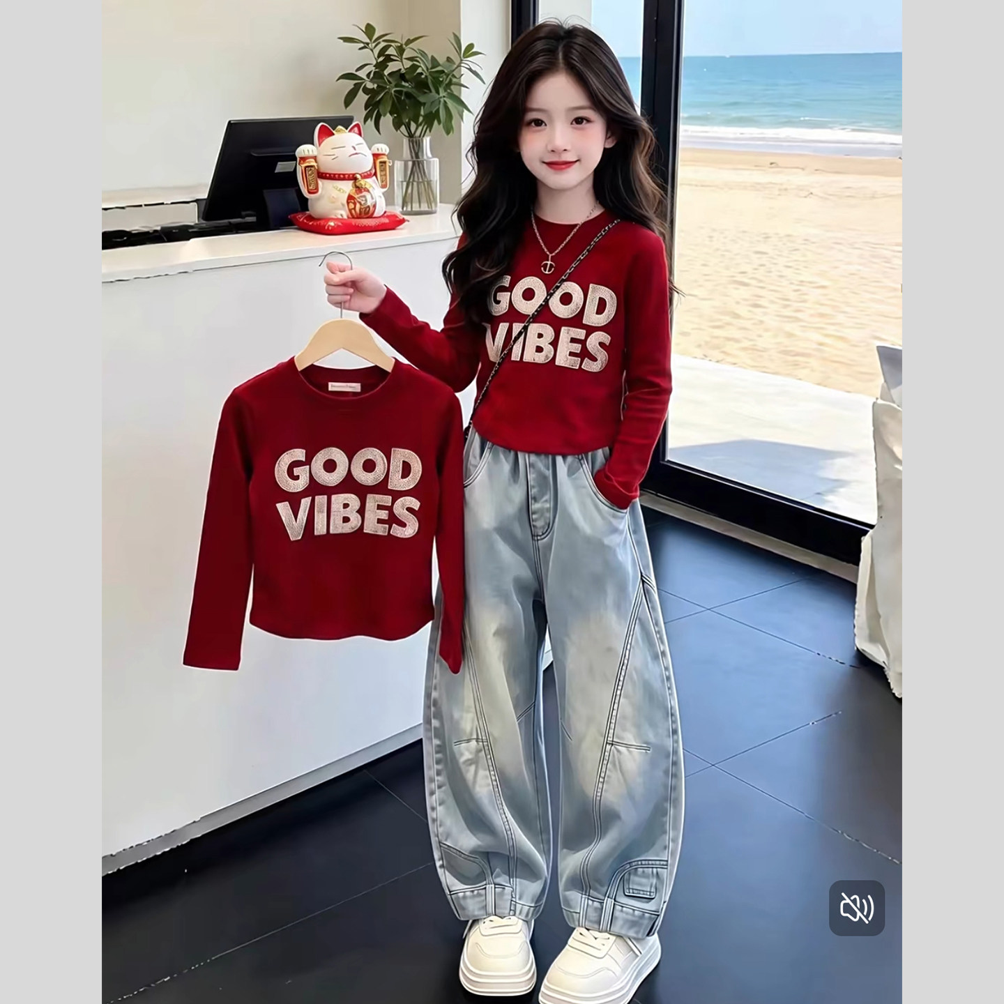 女童秋季韩系T恤牛仔裤套装
