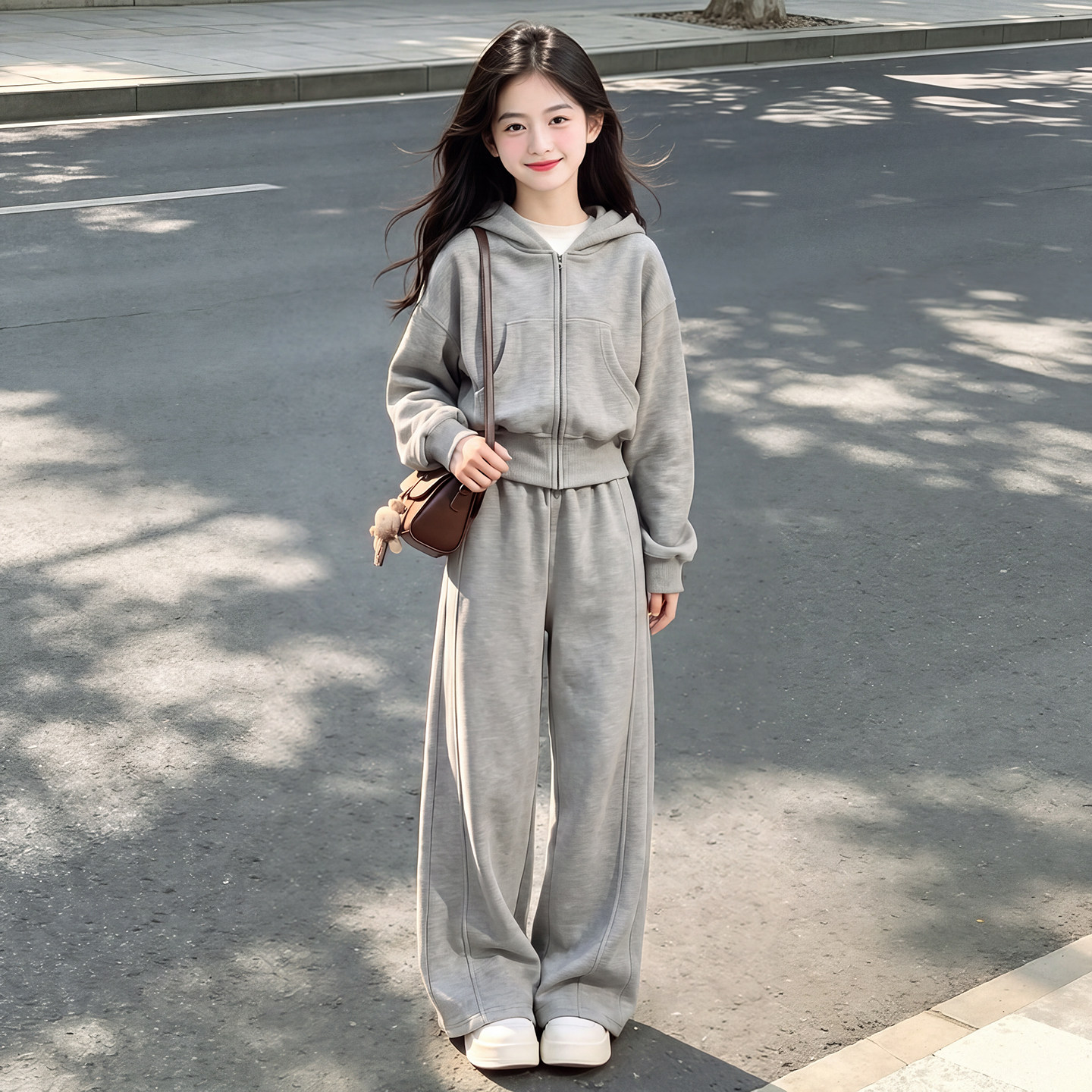 女童秋季连帽卫衣阔腿裤套装