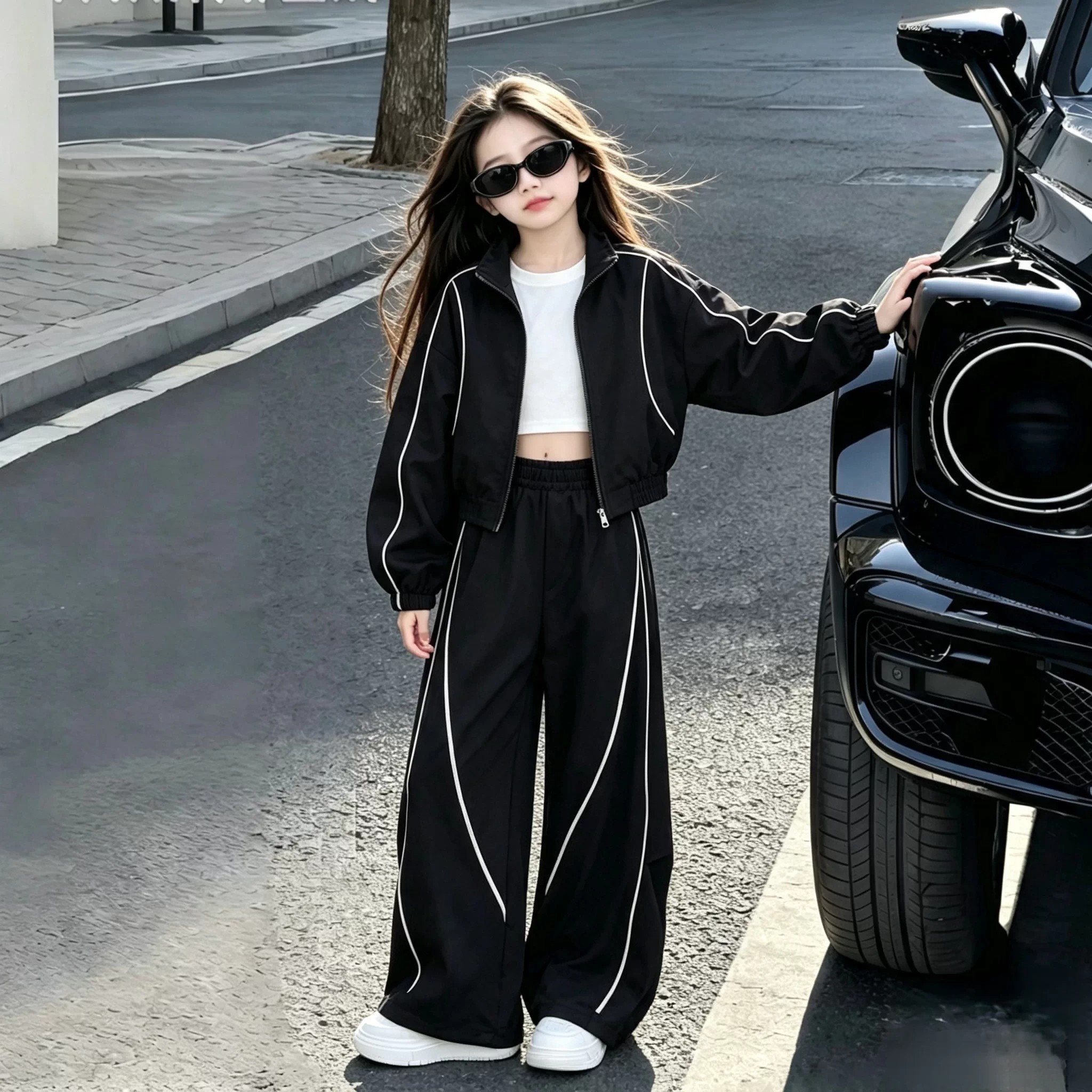 又酷又飒的女童秋装穿搭套装2026新款初中生韩系时尚运动服两件套
