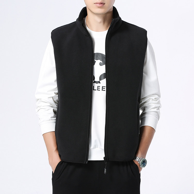 FLEECE VEST MENS AUTUMN AND WINTER WEAR VESTS CASUAL WINDPROOF STAND-UP COLLAR JACKETS FASHIONABLE SHOULDER FLEECE