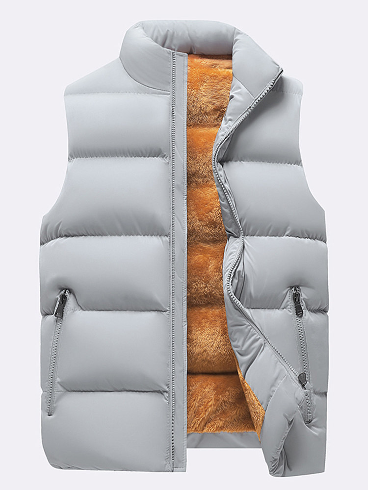 AUTUMN AND WINTER PLUSH AND THICKENED VEST MENS LOOSE LARGE SIZE SHOULDER THERMAL VEST TRENDY STAND-UP COLLAR SLEEVELESS COTTON JACKET