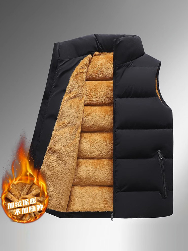 AUTUMN AND WINTER PLUSH AND THICKENED VEST MENS LOOSE LARGE SIZE SHOULDER THERMAL VEST TRENDY STAND-UP COLLAR SLEEVELESS COTTON JACKET