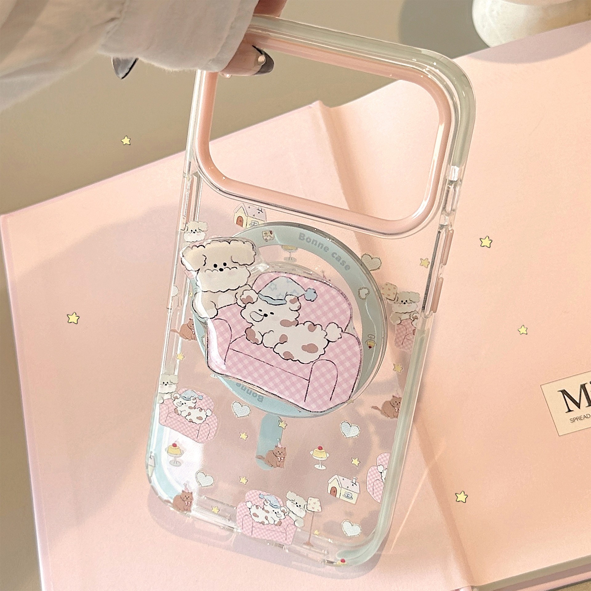 磁吸支架16promax透明粉沙发小狗iPhone17手机壳适用14创意11软12