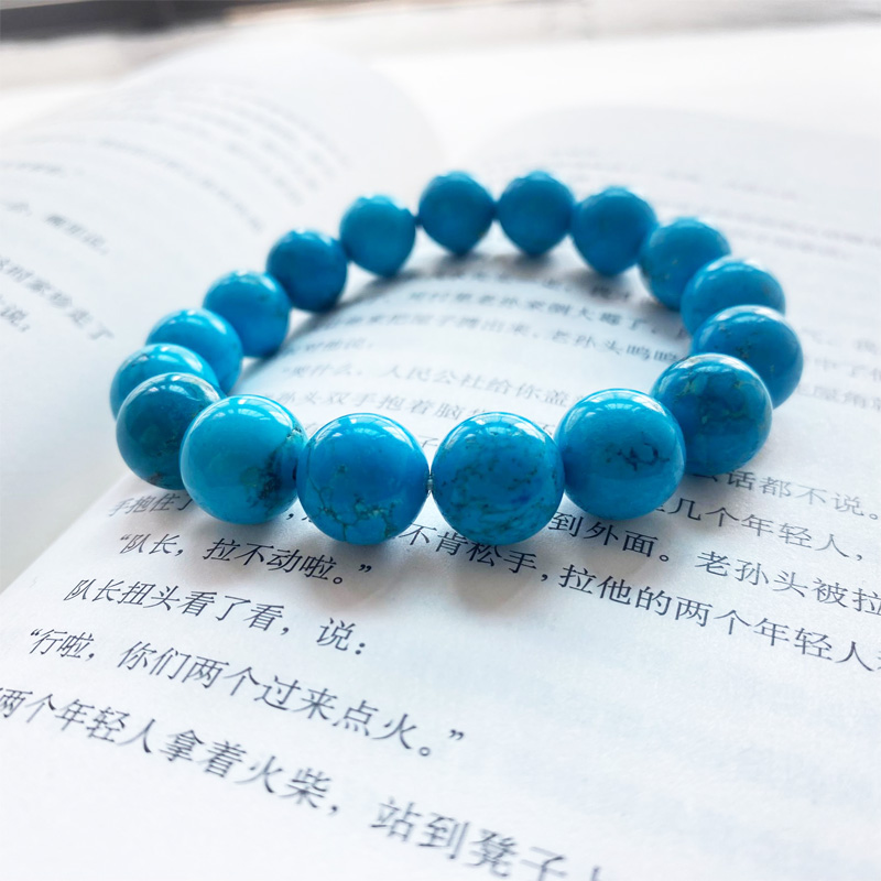 天然蓝松石手链天然蓝松石手串男女款单圈蓝松手链手串纯手工制作