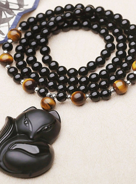 磨砂毛衣链多圈手串黑曜石狐狸