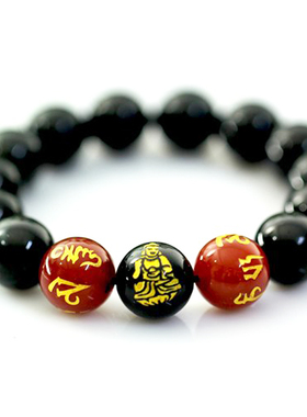 天然黑曜石阿弥陀佛生肖属狗手串