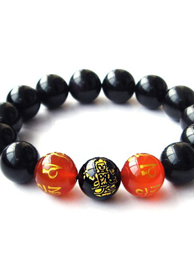 天然黑曜石属兔本命佛守护神手串