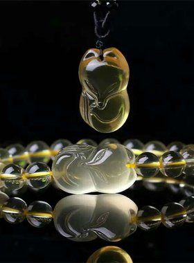 灵狐吊坠项链天然黄水晶