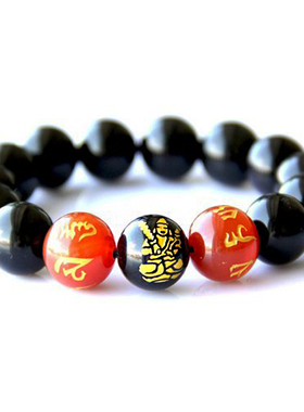 天然黑曜石虚空藏属虎守护神手串